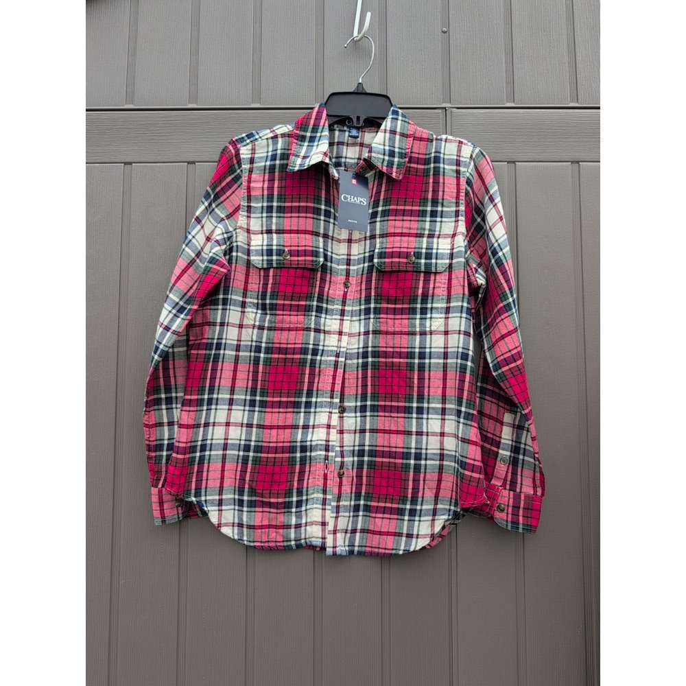 Chaps red plaid‎ long sleeve Petite Medium NEW